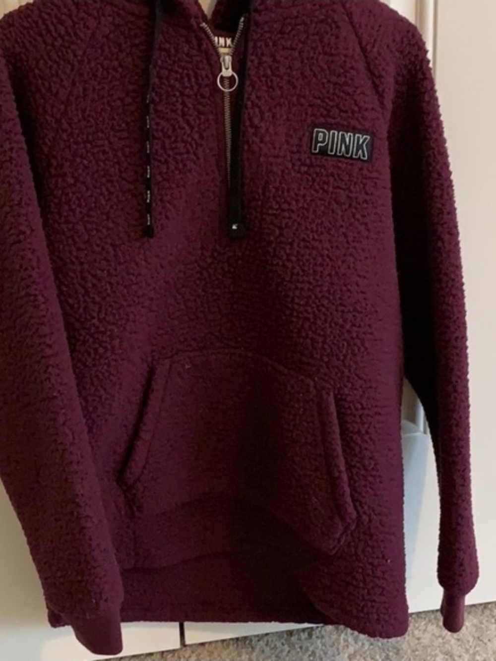 Victoria's Secret PINK Sherpa Half-Zip Pullover - Burgundy